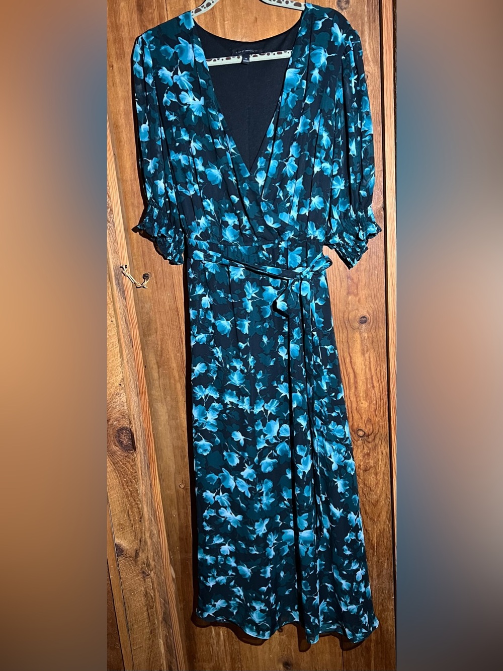 Lane Bryant Teal and Black Floral Print Dress